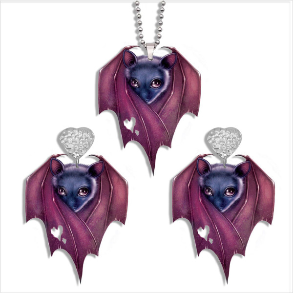 Acrylic Halloween Bat love earrings necklace set