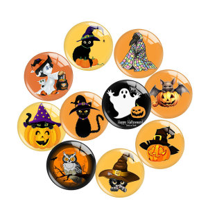 Painted metal 20mm snap buttons  Halloween Ghost Cat Pumpkin Print charms