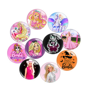 Painted metal 20mm snap buttons  Barbie charms