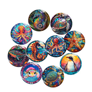 Painted metal 20mm snap buttons  marine organism Print charms