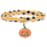 Devil's Eye Halloween Pumpkin Drop Oil Pendant Evil Eye Beaded Bracelet