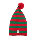 Christmas knitted hat, red and green striped fur ball long tail hat, Santa Claus hat, wizard hat fit 20MM Snaps button jewelry wholesale