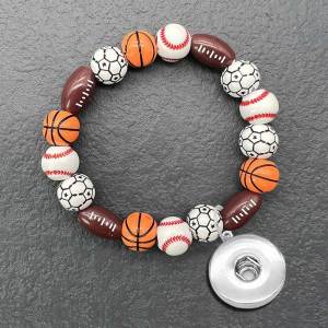 Acrylic Elastic Blue Ball Football Tennis Bracelet fit  20MM Snaps button  wholesale