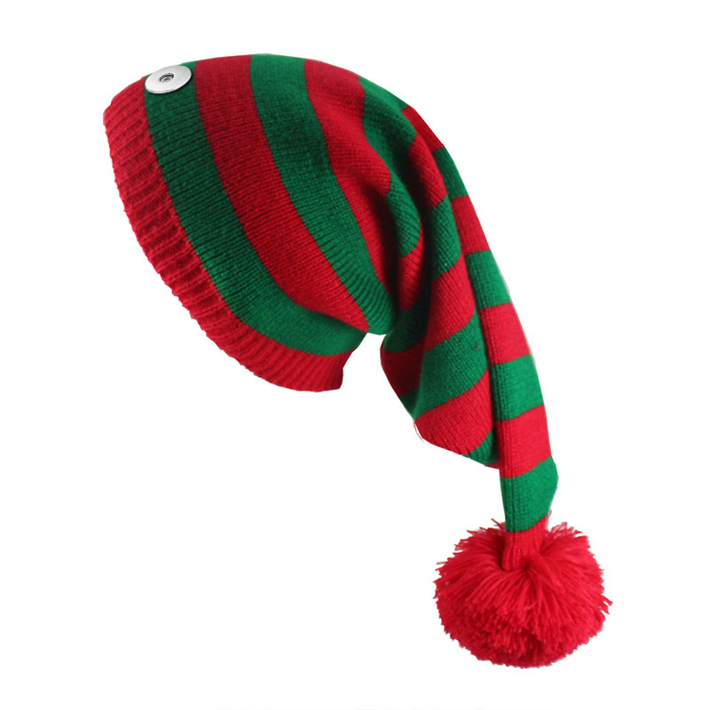 Christmas knitted hat, red and green striped fur ball long tail hat ...