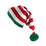 Christmas knitted hat, red and green striped fur ball long tail hat, Santa Claus hat, wizard hat fit 20MM Snaps button jewelry wholesale