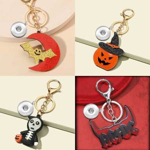 Halloween keychain pendant pumpkin skull acrylic cartoon fit  20MM Snaps button jewelry wholesale