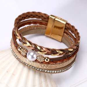 Bohemian PU bracelet mixed with pearl creative personalized leather bracelet