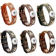 Simple retro woven cowhide bracelet fit 20MM Snaps button jewelry wholesale