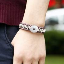 Simple retro woven cowhide bracelet fit 20MM Snaps button jewelry wholesale