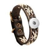 Simple retro woven cowhide bracelet fit 20MM Snaps button jewelry wholesale
