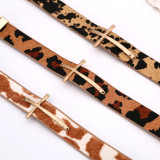 Cross alloy bracelet leopard pattern horse hair leather magnetic buckle bracelet