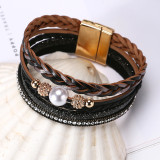 Bohemian PU bracelet mixed with pearl creative personalized leather bracelet