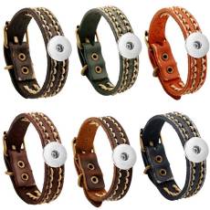 Simple retro woven cowhide bracelet fit 20MM Snaps button jewelry wholesale