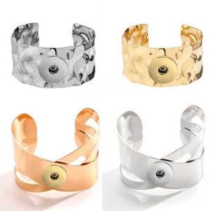 Design Sense Open Smooth Surface Hollow Geometry Bracelet Metal bracelet  fit 20MM Snaps button jewelry wholesale
