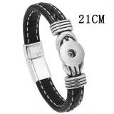 21CM Alloy magnet buckle leather woven bracelet fit 20MM Snaps button jewelry wholesale
