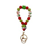 Silicone Christmas Grinch Pumpkin Cow Ghost Dog Claw Wooden Bead Hand Chain Keychain