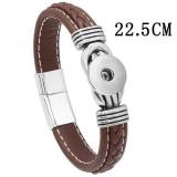 22.5CM Alloy magnet buckle leather woven bracelet fit 20MM Snaps button jewelry wholesale