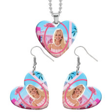 21styles Barbie Resin Two Piece Stainless Steel Painted Love Bead Chain Earrings Necklace Set