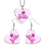 21styles Barbie Resin Two Piece Stainless Steel Painted Love Bead Chain Earrings Necklace Set