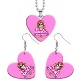 21styles Barbie Resin Two Piece Stainless Steel Painted Love Bead Chain Earrings Necklace Set