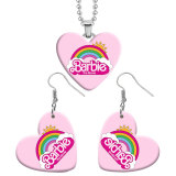 21styles Barbie Resin Two Piece Stainless Steel Painted Love Bead Chain Earrings Necklace Set
