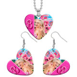 21styles Barbie Resin Two Piece Stainless Steel Painted Love Bead Chain Earrings Necklace Set