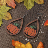 Autumn Thanksgiving Pumpkin Earrings Cute Hollow Droplets Double sided Wooden Earrings