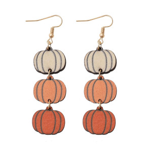 Three color pumpkin earrings Thanksgiving Double sided wooden earrings