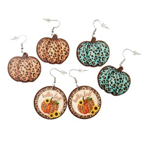 Acrylic Thanksgiving Autumn Leopard Blue Pumpkin Sunflower Earrings