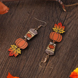 Autumn Thanksgiving Pumpkin Maple Leaf Coffee Cup Earrings for Women Double sided Wood Earrings