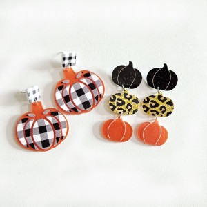 Acrylic Thanksgiving Black and White Plaid Leopard Pumpkin Earrings