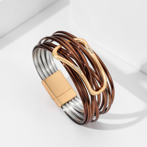 Fashionable multi-layer PU leather Bohemian alloy magnetic clasp bracelet