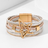 Christmas Halloween Bohemian style alloy magnet clasp twin star multi-layer leather bracelet