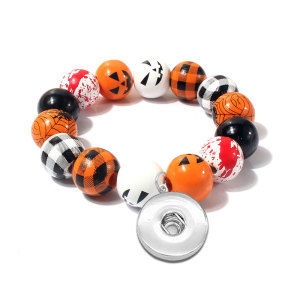 Halloween Pumpkin Ghost  Wood Bead Elastic Bracelet fit  20MM Snaps button  wholesale