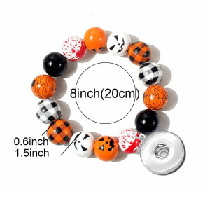 Halloween Pumpkin Ghost  Wood Bead Elastic Bracelet fit  20MM Snaps button  wholesale