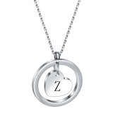 Stainless Steel 26 Letter Round Hollow Love Necklace