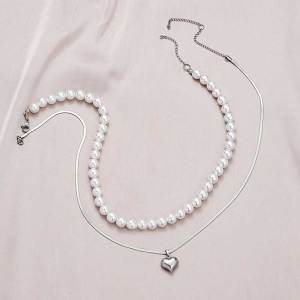 Stainless steel pearl love necklace