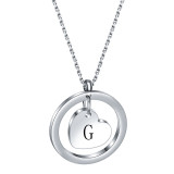 Stainless Steel 26 Letter Round Hollow Love Necklace