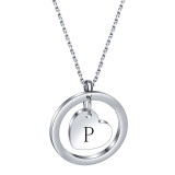 Stainless Steel 26 Letter Round Hollow Love Necklace