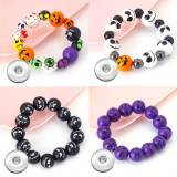 Halloween Pumpkin Ghost  Wood Bead Elastic Bracelet fit  20MM Snaps button  wholesale