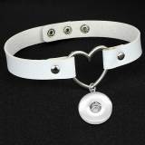 PU leather love heart shaped collar with collarbone necklace short style fit  20MM Snaps button jewelry wholesale