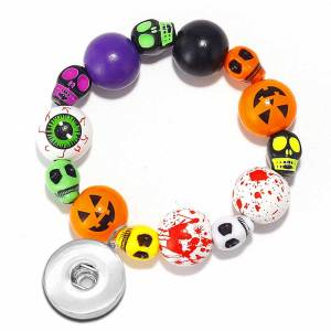 Halloween Pumpkin Ghost  Wood Bead Elastic Bracelet fit  20MM Snaps button  wholesale