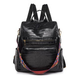 Crocodile patterned PU leather large capacity backpack