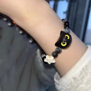 Black Cat Beaded Woven Bracelet