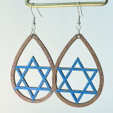Hanukkah Water Droplet Hollow Wooden Earrings Candle Star Earrings