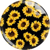 20MM  sunflower Print glass snaps buttons  DIY jewelry
