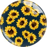 20MM  sunflower Print glass snaps buttons  DIY jewelry