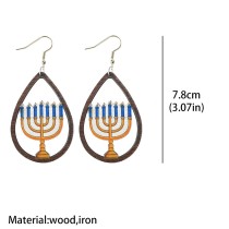 Hanukkah Water Droplet Hollow Wooden Earrings Candle Star Earrings