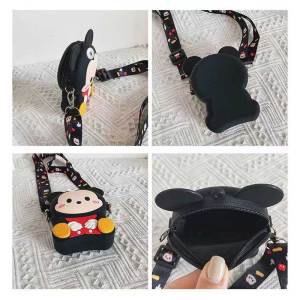 Children's Bag Mickey Minnie Children's Cute Cartoon Student Shoulder Bag Gift Silicone Bag fit 20MM Snaps button jewelry wholesale