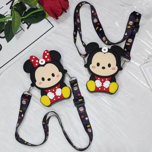 Children's Bag Mickey Minnie Children's Cute Cartoon Student Shoulder Bag Gift Silicone Bag fit 20MM Snaps button jewelry wholesale